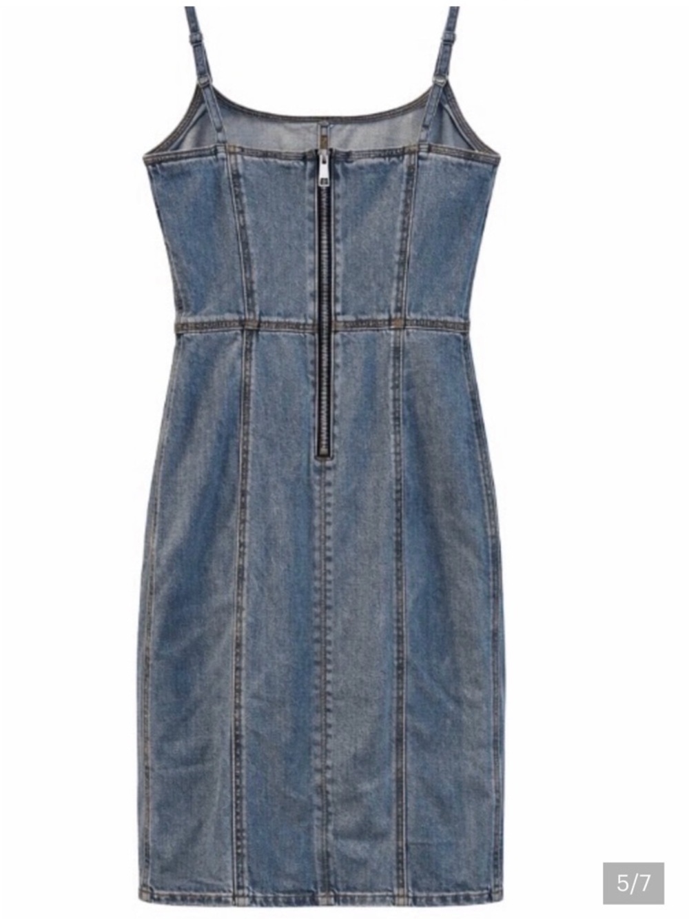 Denim Midi Dress Front Slit Fitted Blue Jean Dress | Casual to Night Out - Picture 4 of 7